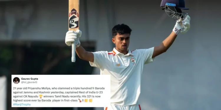 Fans go wild as Priyanshu Moliya breaks 79-year-old Baroda record with historic triple century in Ranji Trophy
